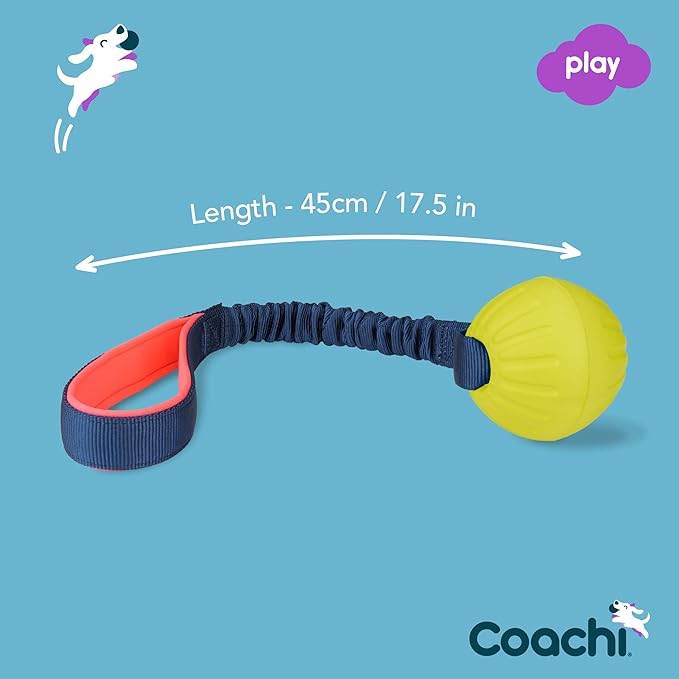 Coachi Tuggi Ball - Interactive Dog Toy for Tug of War & Play. Strong & Comfortable, Stretchy Bungee Handle with Foam Ball, Ideal for Agility and Reward Training, Interrupting Biting & Chewing