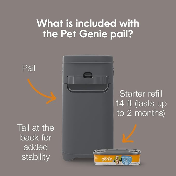 Pet Genie Pail | Dog Waste Disposal System for Outdoor and Indoor Odor Control | Dog Poop Trash can | Includes 1 Square Refill Bag that Lasts up to 2 Months