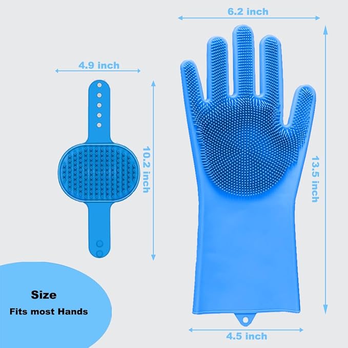 Metopets 4PCS Pet Bath Supplies for Dog and Cat, Dog Washing Glove & Dog Bath Brush, Adjustable Handle Dog Shampoo Brush for Short & Long Hair, Dog Bath Scrubber for Shower, Massage & Grooming