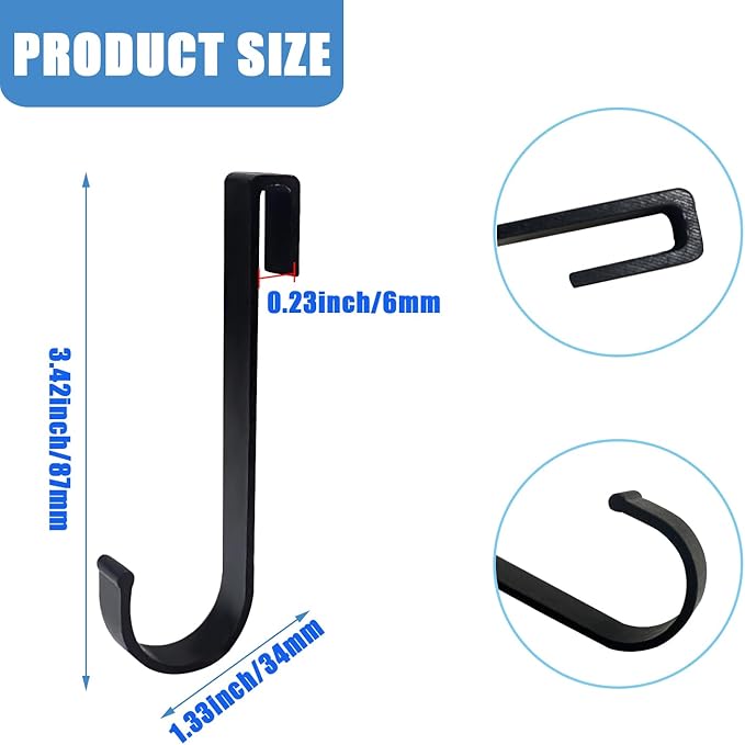 J Hook for Wire Shelving, 20pcs Aluminum Grid Hooks Heavy Duty S Hooks Hanging for Kitchenware Spoons Pans Pots Utensils Clothes Bags Towers Tools Plants (Black)