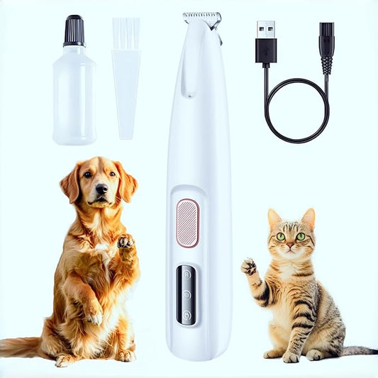 Micro Precision Dog Paw Trimmer, Pet Paw Trimmer with LED Light, Electric Pet Clippers Rechargeable, Grooming Shaver for Dogs Cats Rabbits Eyes Face Ears Feet Rump Hair, Paw Cleaner Waterproof (White)