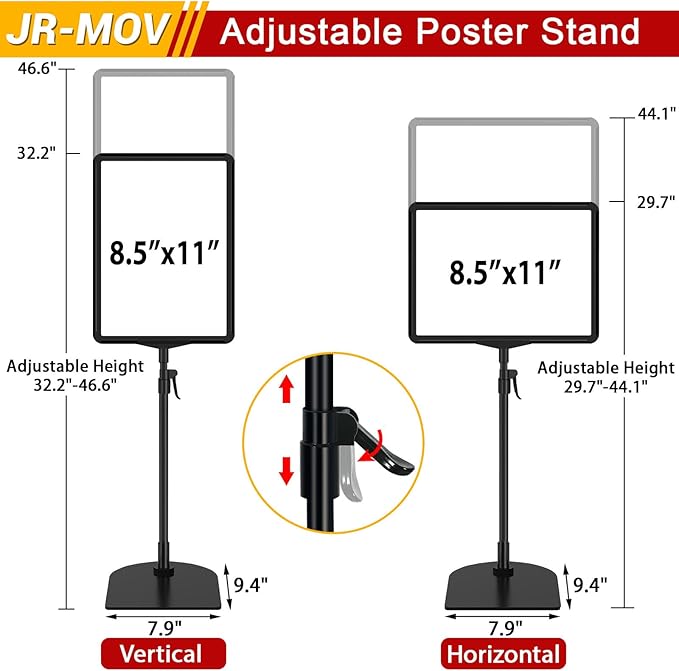 Sign Stand Holder for Table, Adjustable Floor Standing Sign Holders 8.5 x 11 for Display Vertical Horizontal View, Double-Sided Tabletop Poster Stand for Retail Event Advertising, 4 Pack