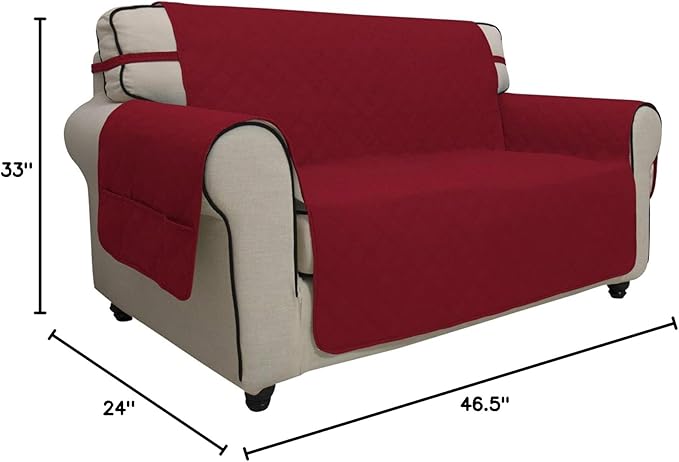 Easy-Going Sofa Slipcover Loveseat Cover Waterproof Couch Cover Washable Sofa Cover for 2 Cushion Couch Non-Slip Fabric Furniture Protector with Pocket for Pets Kids Dog Cat (Loveseat, Christmas Red)
