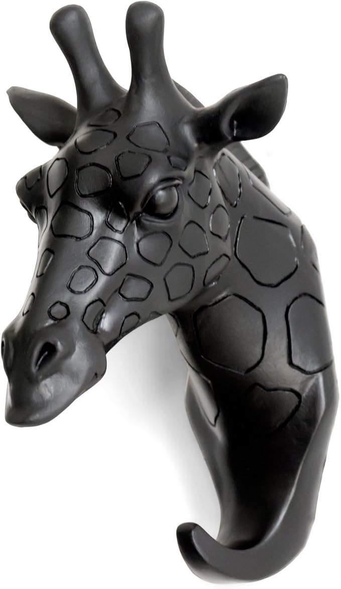 Giraffe Head Single Wall Hook/Hanger Animal Shaped Coat Hat Hook Heavy Duty, Rustic Decorative Gift, Black