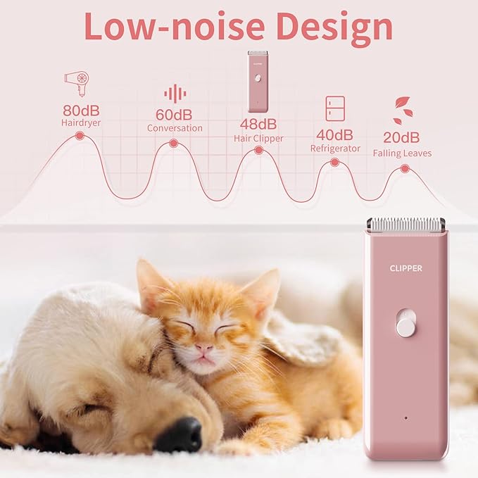Founouly Pink Dog Cat Clippers, Home Professional Cordless Cat Grooming Tools for Dog Thick Coat Clippers, Low Noise Pet Hair Trimmer Kits with 9-Pieces