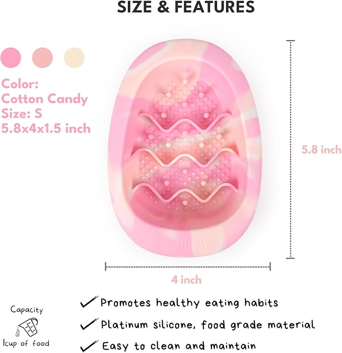 CHEWFFON Interactive Dog & Cat Lick Mat Bowls, BPA-Free Silicone Dog Slow Feeder with Suction Cups, Non Slip Bowl for Dogs and Cats, Reduces Boredom and Anxiety, Dishwasher Safe, Cotton Candy Small