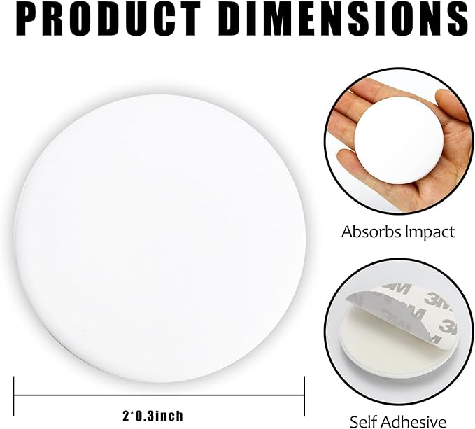 2" Wall Door Handle Stopper, 12PCS White Self Adhesive Wall Protector Rubber Door Bumpers, Solution for Stopping Damage from Doors Knobs, Shock Absorbent and Noise Reduction