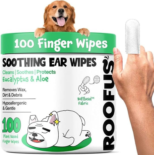 Dog Ear Cleaner Wipes 100 Counts - Pet Ear Wipes to Remove Wax, Dirt, Relieve Ear Itching & Inflammation for Dogs & Cats