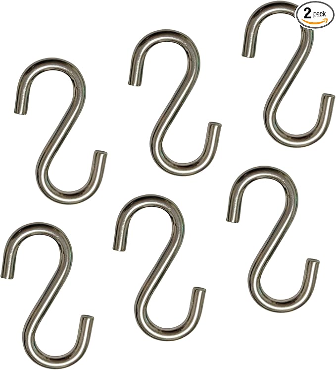304 Stainless Steel S Hook, S Hook Metal Hanging Practical Hook Connecting Hook for Item Hanging (Dia:1/4in(6mm)-6PCS)