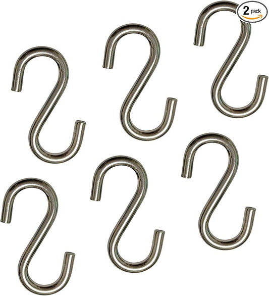 304 Stainless Steel S Hook, S Hook Metal Hanging Practical Hook Connecting Hook for Item Hanging (Dia:1/4in(6mm)-6PCS)