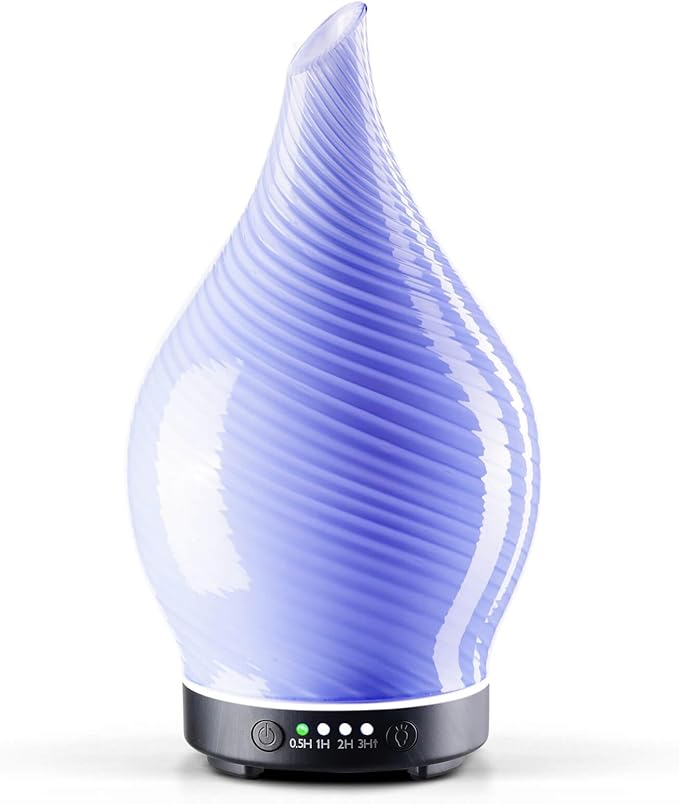 Porseme 150ml Essential Oil Diffuser Glass Color Changing Aroma Air Diffusers Aromatherapy Ultrasonic Cool Mist Humidifier 6 Running Hours Waterless Auto-Off for Sleeping Yoga Office Spa (Pure Purple)
