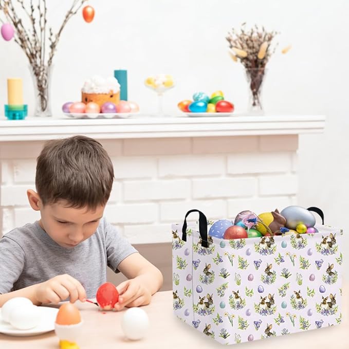 FXOCSHE Rectangular Cute Easter basket,Easter basket empty,Storage Basket for baby Bedroom,Toy Gift Organizerm,Kids Storage Bin,Gift baskets,Easters Home Decor(Purple Easter egg)