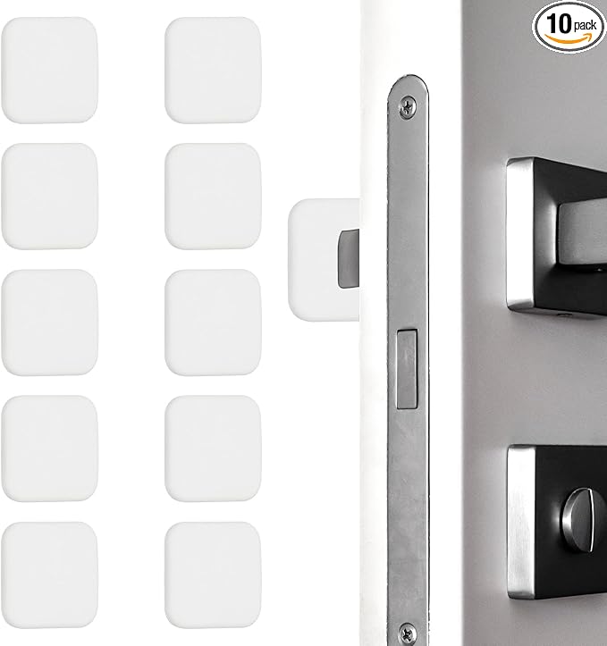 PATIKIL 10Pcs Door Knob Wall Protector, 1.6" Square Silicone Door Stoppers Self Adhesive Handle Bumper Cushion Pad Quiet Wall Protector for Fridge Home Office, White(0.3" Thickness)