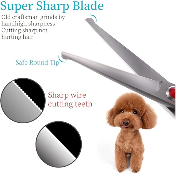 FOGOSP 4.5" Straight Dog Scissors for Grooming Face and Paws with Safety Round Tip for Small Dogs Cats Face Paw Ears Trimmer Cat Grooming Scissors(4.5" Straight, Gray)