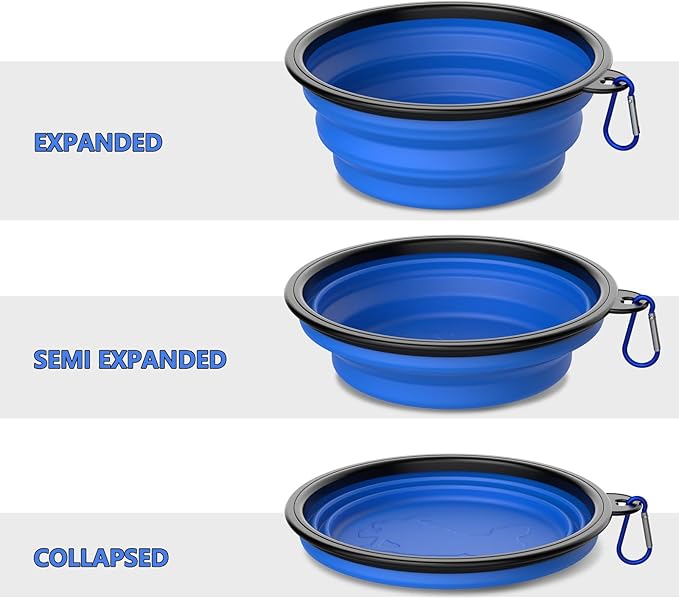 2 Pack Collapsible Dog Bowl Travel Portable Pet Bowls [34oz,1000ml],Expandable Foldable Food Water Feeding Dishes for Traveling Hiking Walking,with Carabiners [Black,Blue]