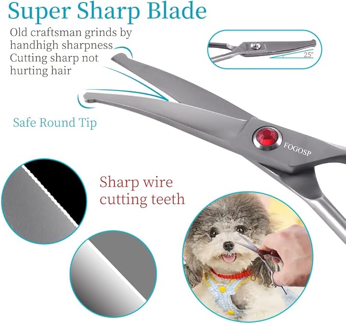 FOGOSP 4.5" Curved Dog Scissors for Grooming Face and Paws with Safety Round Tip for Small Dogs Face Paw Ears Trimmer Professional Small Cat Grooming Shears (4.5" Curved, Gray)