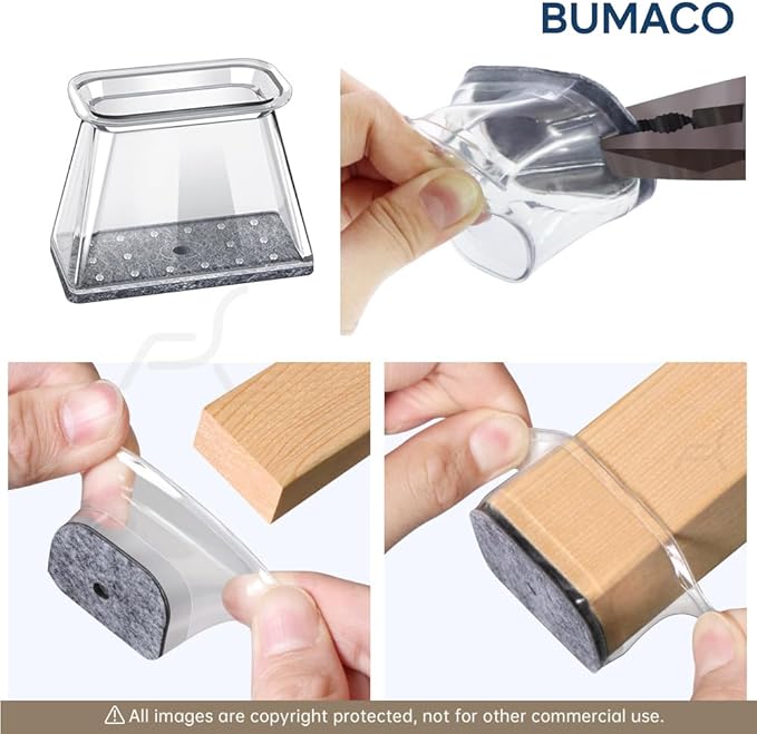 BUMACO Chair Leg Floor Protectors Rectangle Chair Leg Protectors for Hardwood Floors Silicone Pads Covers to Protect Floors(Clear-20 Pcs, Rectangle L (Fit L:1-1/2” ~ 2”,W:3/4”~1”)