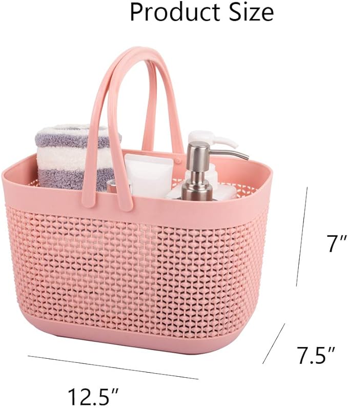 UUJOLY Plastic Organizer Storage Baskets with Handles, Shower Caddy Bins Organizer for Bathroom and kitchen (Pink)