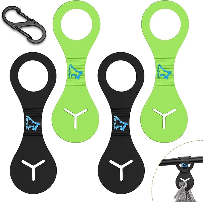 Dog Poop Bag Holder for Leash Waste Bag Carrier Dog Poop Bag Dispenser for Walking Running Bicycle Accessory 4 Pieces (Black + Green)