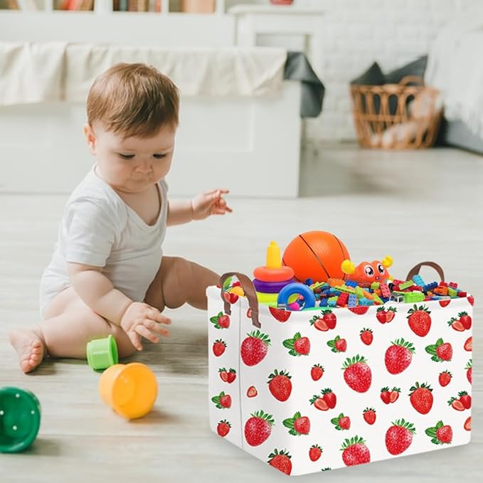 FXOCSHE Rectangular strawberry basket,Waterproof foldable storage box with handle,Gift basket,Baby Girl Baskets,Girl room decor,Books Box(Strawberry)