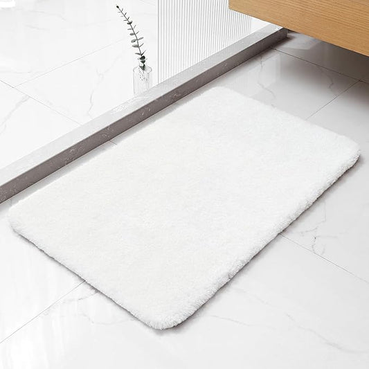 White Bathroom Rugs 20"x32" - Soft Plush Bath Mat, Non Slip Absorbent Microfiber Bathroom Rug, Machine Washable Floor Mat - Perfect for Vanity, Sink or Bathtub Area