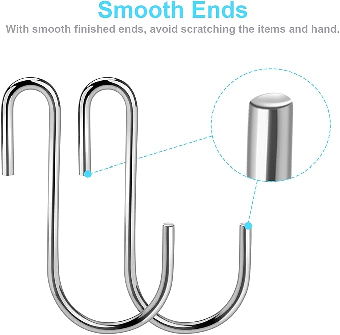 30PCS S Hooks, Premium Stainless Steel S Hooks for Hanging Kitchenware, Professional S Shaped Hooks for Hanging Pots, Pans, Cups, Plants, Bags, Jeans, Towels