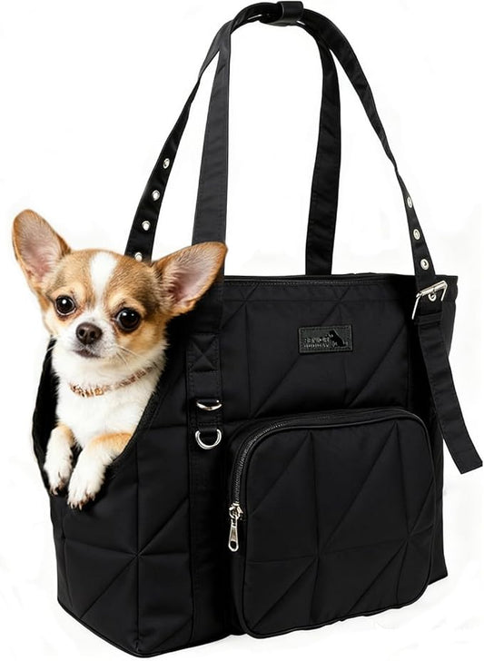 Dog Purse Carriers for Small Dogs and Cats Up to 10 lbs,Puppy Carrier with Pockets,Adjustable Shoulder Strap,Hard Bottom Support,Fuffy Tote Bag for Travel