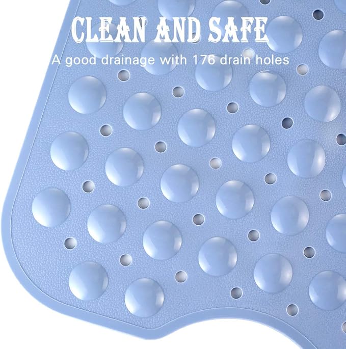 YINENN Bath and Shower Safety Mats 40x16 inch, Non Slip with Suction Cups for Bathroom Stall and Tub Floor, Extra Large and Machine Washable, Drain Holes Keep Bathtub Clean, Light Blue