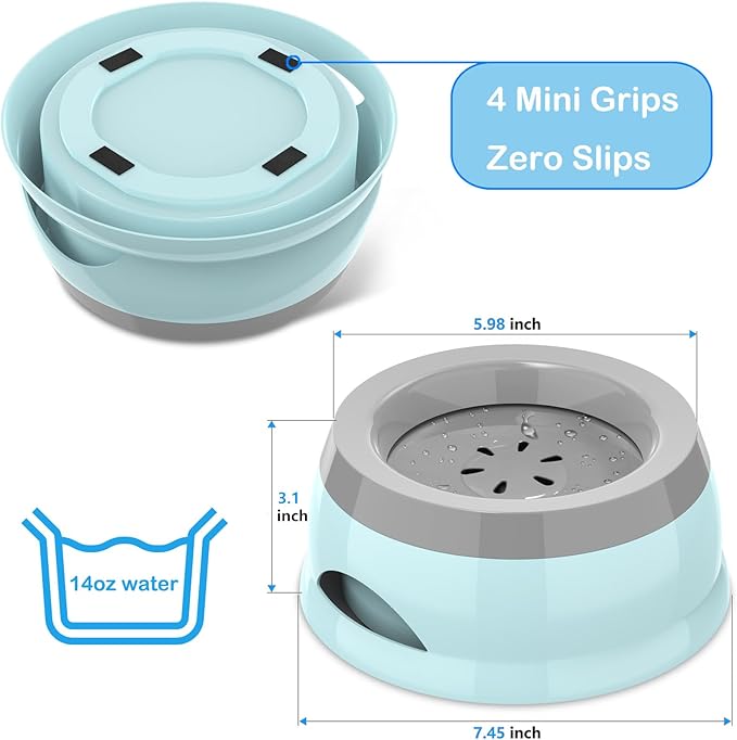 25oz Slow Drink Dog Water Bowl, No Spill Water Bowl for Dogs Cats, Non-Splash No Mess Puppy Kitten Water Feeder, Carried Portable Base for Vehicle Car,Travel,Home (Small/Medium Pets) - Blue