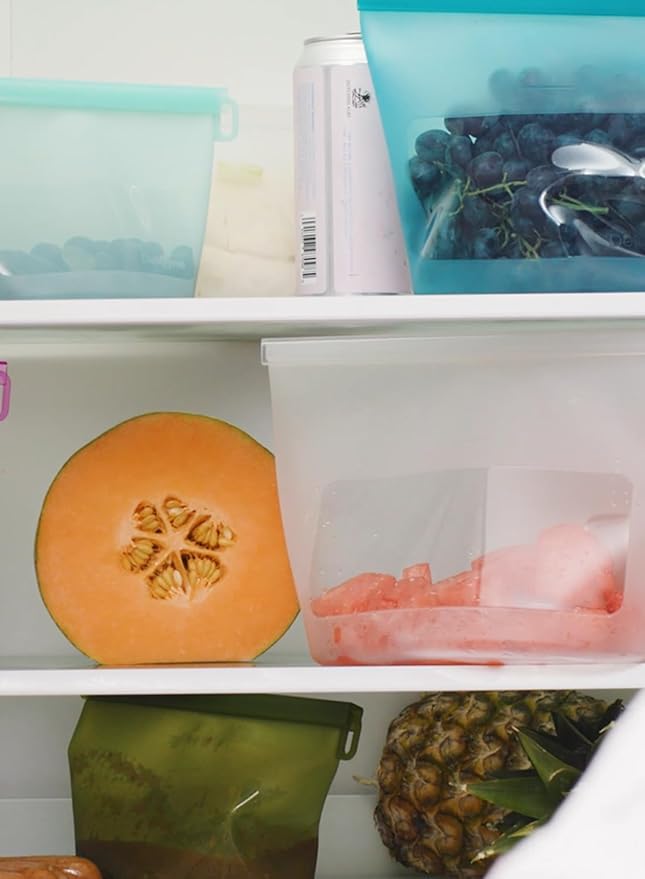 Reusable Silicone Food Storage Bags 4 Pack with 1 Snack, 2 Sandwich and 1 Half Gallon Bags, Multi-Use & Sous Vide Stand-Up Pouches for Soup and Leftovers, Microwave, Dishwasher and Freezer Safe