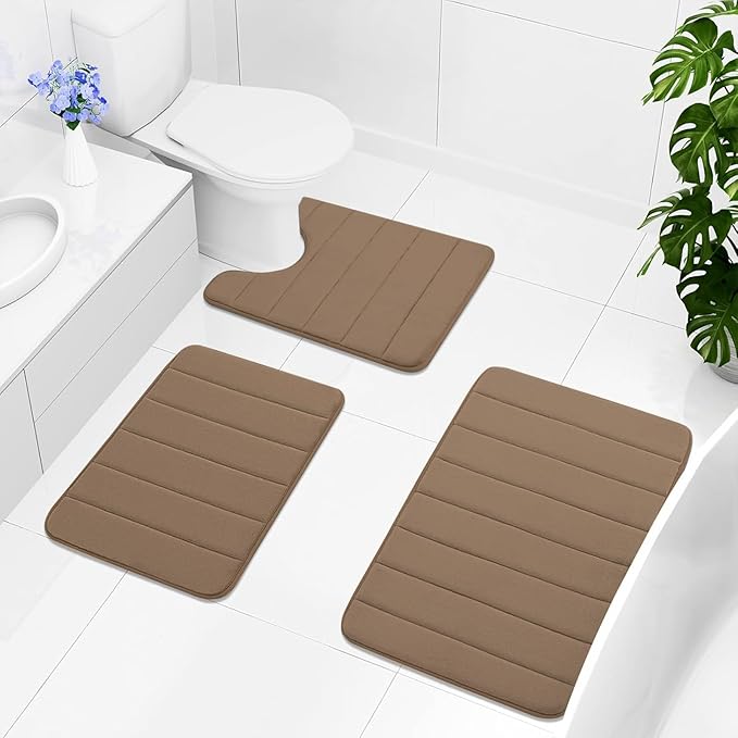 Buganda Memory Foam Bath Mat, 30" x 20", Ultra Soft and Non-Slip Bathroom Rugs, Water Absorbent and Machine Washable Bath Rug for Bathroom, Shower, and Tub, Mocha
