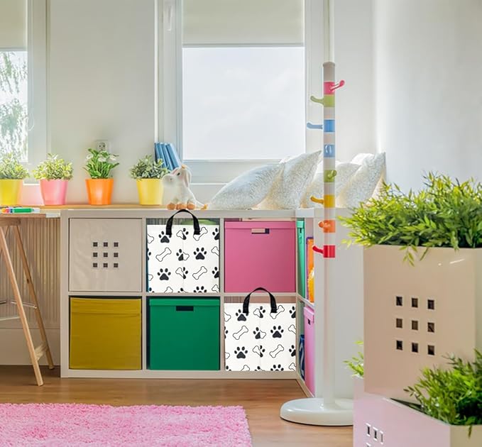 Rectangular Storage Basket,Collapsible Gift Basket with Handles,Kids Toys/Books Box,Room Decor(Paw)