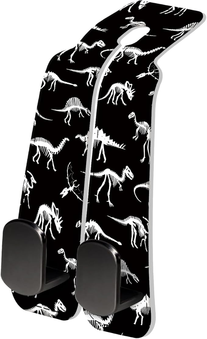 PU Leather Car Seat Hook, Storage Headrest Hanger, Cute Car Backseat Organizer, Car Hooks For Purses and Bags Black White Dinosaur