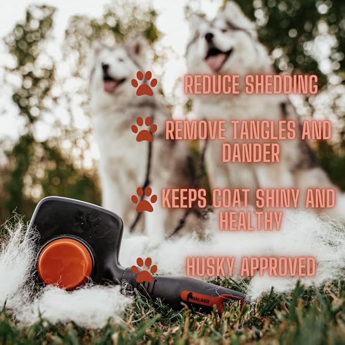 Nalako Self Cleaning Slicker Brush and Undercoat Rake, Dog Brush for Shedding, Remove Loose Dog Hair, Fur, Undercoat and Mats, Medium & Long Haired Dogs, for Husky, GSD, Shepherd, Double Coats