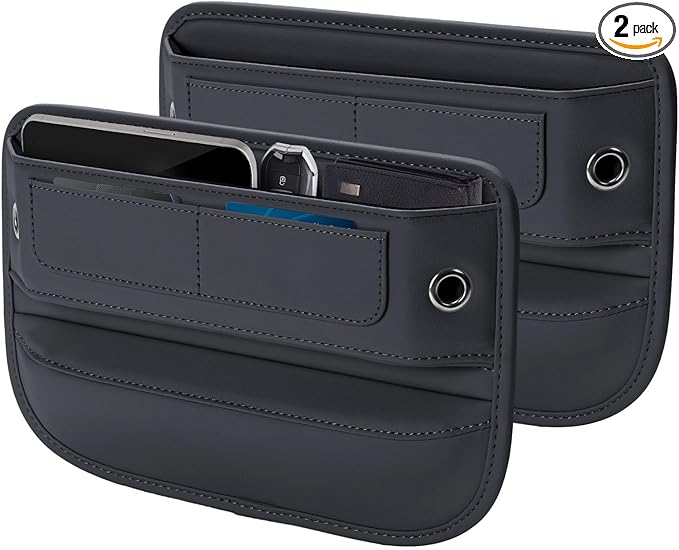 Universal Fit Premium Leather Car Seat Gap Filler Organizer, Center Console Organizer with Card Slots for Car Suv Truck (Black, 2 Pack)