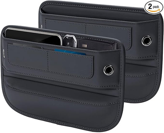 Universal Fit Premium Leather Car Seat Gap Filler Organizer, Center Console Organizer with Card Slots for Car Suv Truck (Black, 2 Pack)