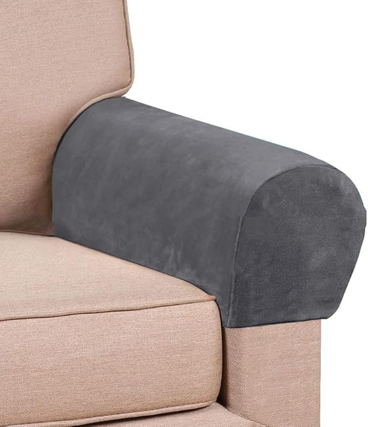 Soft Sofa Armrest Covers, Skin-Friendly Stretch Polyester Armrest Covers, Comfortable Scratch Resistant Sofa Armrest Cover for Square Armrest/Curved Armrest/Reclining Armrest, One Pair,Grey