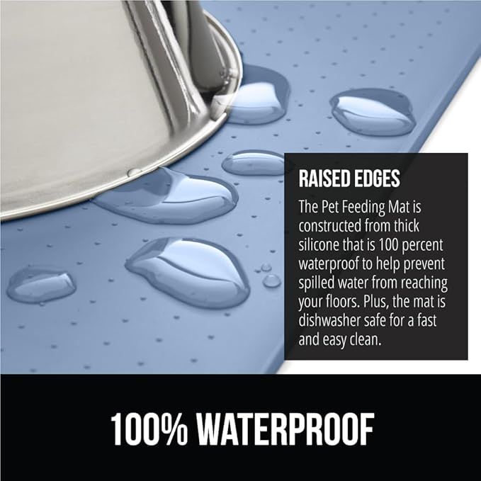 GORILLA GRIP 100% Waterproof Raised Edge BPA Free Silicone Pet Feeding Mat, Dog Cat Food Mats Contain Spills Protects Floors, Placemats for Cats and Dogs Water Bowl, Pets Accessories 23x15 Blue