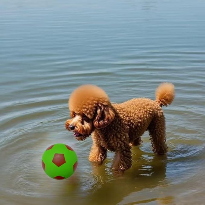 4 Pack Squeaky Balls for Dogs, 2.4 Inch Eco-Friendly Rubber Dog Squeaky Toy, Colorful Football Pattern Squeaky Toys for Dogs (Orange, Green, Pink, Light Blue)