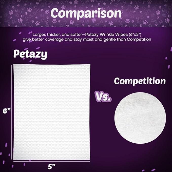 Wrinkle Wipes for Dogs 50 Count 5x6 | 3X Larger Dog Face Wipes for French Bulldog and Pug - Cleans Skin Folds, Tear Stains, Tail Pockets | Anti-Itch, Soothing & Hypoallergenic with Coconut Oil