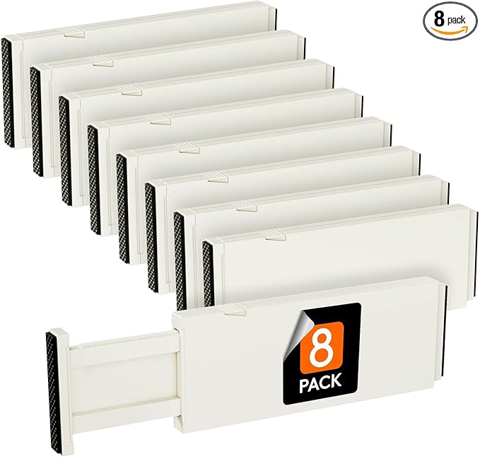 Lifewit 8 Pack Drawer Dividers 4" High, 11-17" Adjustable Dresser Drawer Organizers for Clothes, Expandable Dresser Separators in Bedroom/Bathroom/Kitchen/Vanity/Office Organization and Storage, Beige
