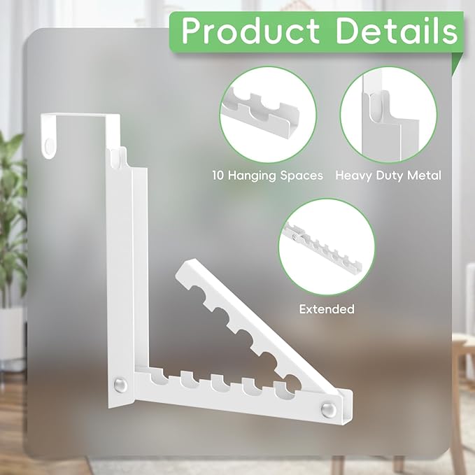Over The Door Hooks,Over The Door Clothes Hanger with 10 Ridges,Space-Saving Over The Door Drying Rack,Door Hooks for Hanging Clothes,Larger Capacity Over The Door Hanger (1, White)