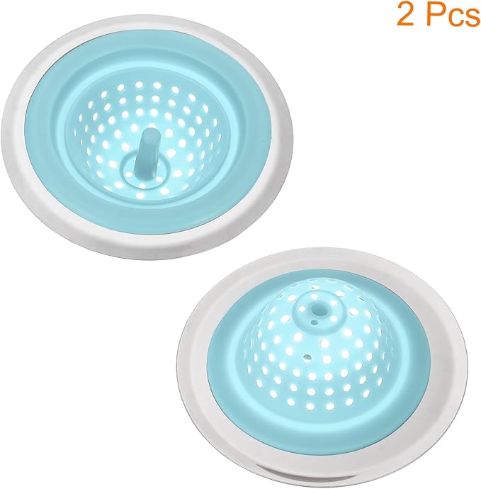 uxcell Silicone Sink Strainer, 2Pcs Kitchen Sink Drain Strainer Stopper with Detachable Stainless Steel Edge 4.4" Diameter Rim, Blue