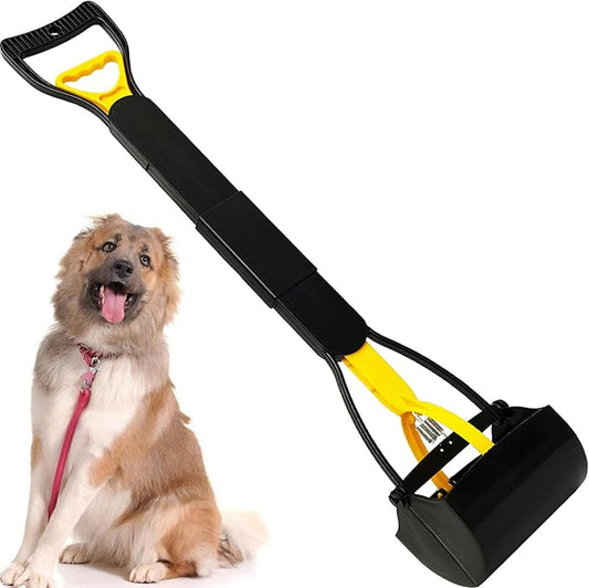 ienjoyed 32“ Tall Pooper Scooper, Large Pooper Scooper for Dogs Heavy Duty, Dog Pooper Scooper with Long Handle & High Strength Durable Spring, Foldable Dog Poop Pick Up, Yellow