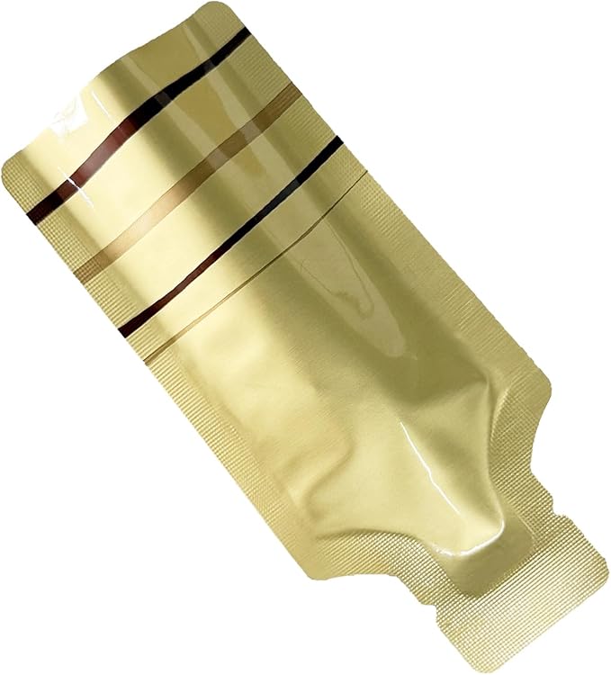 PABCK 100 Pcs Disposable Open Up Mylar Storage Bags Cosmetic Shampoo Liquid Containers Sample Pouch Heat Seal Foil Bag Travel Use Packets for Toiletries Skincare Lotion (Gold, 2.95x5.12 inch)