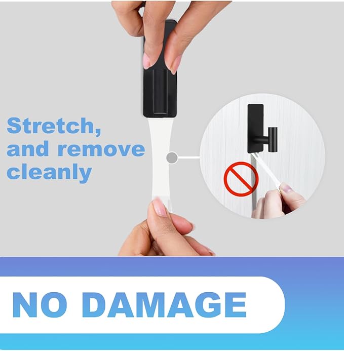 5 Pcs Towel Hooks Heavy Duty for Hanging，Adhesive Wall Hooks with Removable Strips，Sticky No Damage，Outdoor for Bathrooms，Shower，Stockings，Decor，Robe，X-Large，Black 304 Stainless Steel