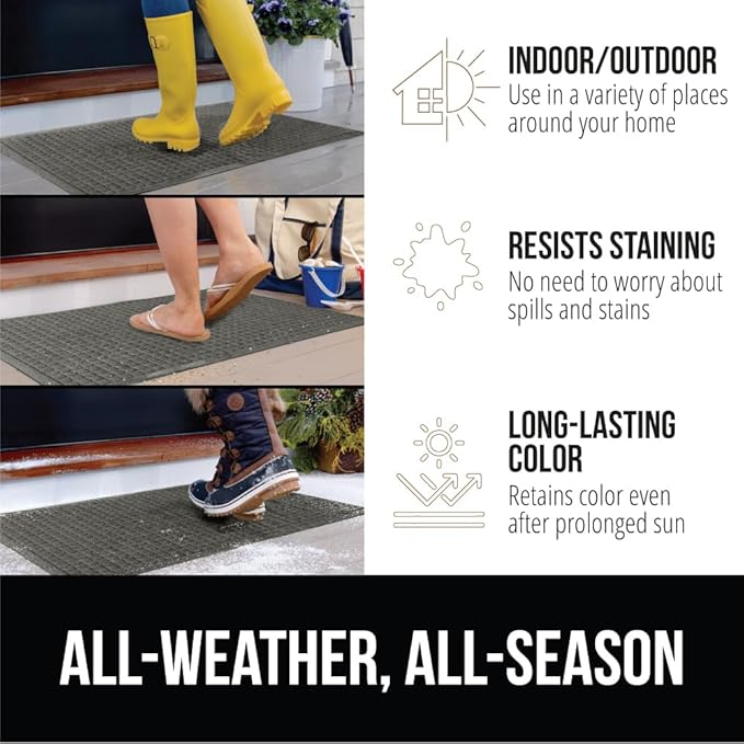 GORILLA GRIP Front Door Mat, Indoor Outdoor Ultra Absorbent HydroAbsorb Doormat, Absorbs Up to 1.7 Cups of Water, Stain and Fade Resistant, Rubber Backing Doormats, Captures Dirt, 29x17 Grey