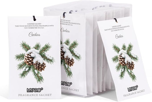 MYARO 12 Packs Cedarwood Scented Sachets for Drawer and Closet, Long-Lasting Closet Sachet Bags Drawer Deodorizers Fresh Scents, Home Fragrance for Lover