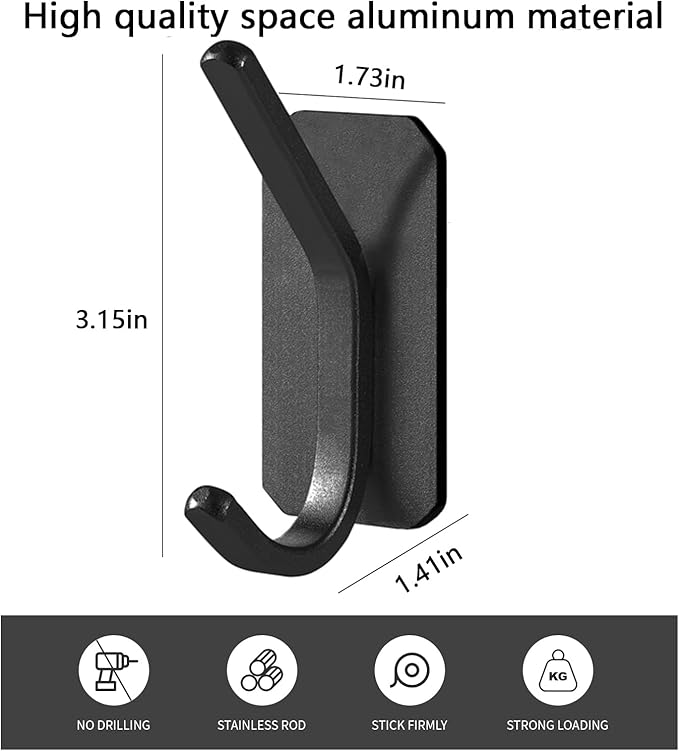Paoli Heavy-Duty Adhesive Coat Hooks, Self-Adhesive Hooks, Multiple Colors and Styles, Maximum Load Capacity 25 lbs (4, Black)