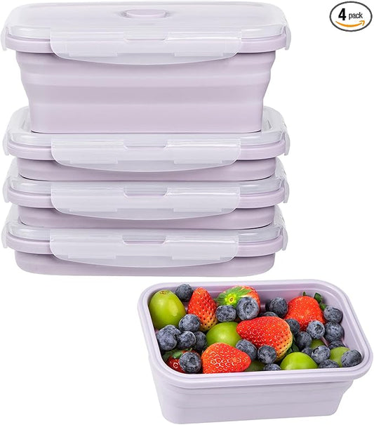Silicone Food Storage Containers with Lids, 4 Pack Set 27oz/800ml Collapsible Meal Prep Lunch Containers, Microwave, Freezer and Dishwasher Safe